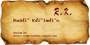 Radó Kálmán névjegykártya